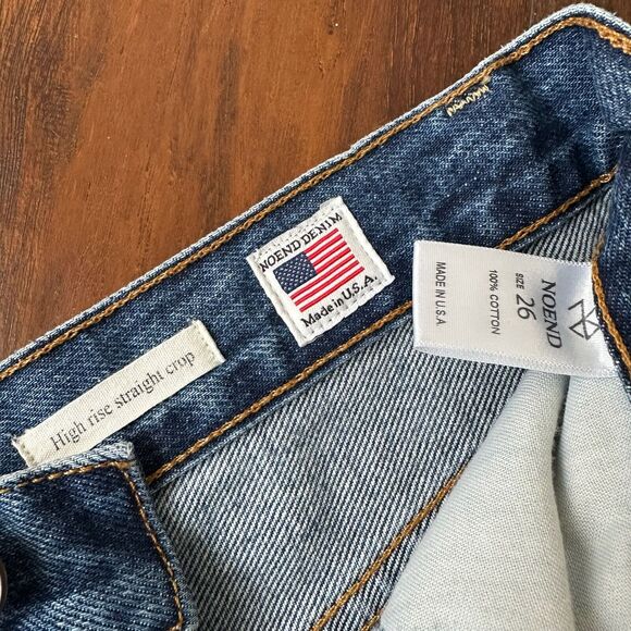 NOEND High Rise Straight Cropped Jeans Blue Denim Frayed Cotton - Picture 9 of 14